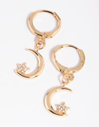 Gold Cubic Zirconia Moon Huggie Hoop Earrings - link has visual effect only