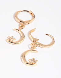 Gold Cubic Zirconia Moon Huggie Hoop Earrings - link has visual effect only