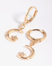 Gold Cubic Zirconia Moon Huggie Hoop Earrings - link has visual effect only