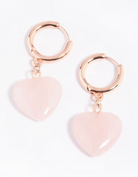 Rose Quartz Heart Huggie Hoop Earrings - link has visual effect only