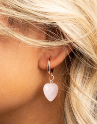 Rose Quartz Heart Huggie Hoop Earrings - link has visual effect only