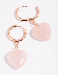 Rose Quartz Heart Huggie Hoop Earrings - link has visual effect only