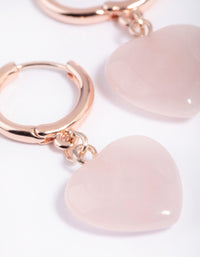 Rose Quartz Heart Huggie Hoop Earrings - link has visual effect only