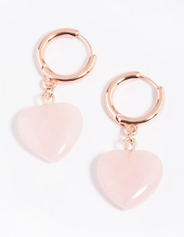 Rose Quartz Heart Huggie Hoop Earrings