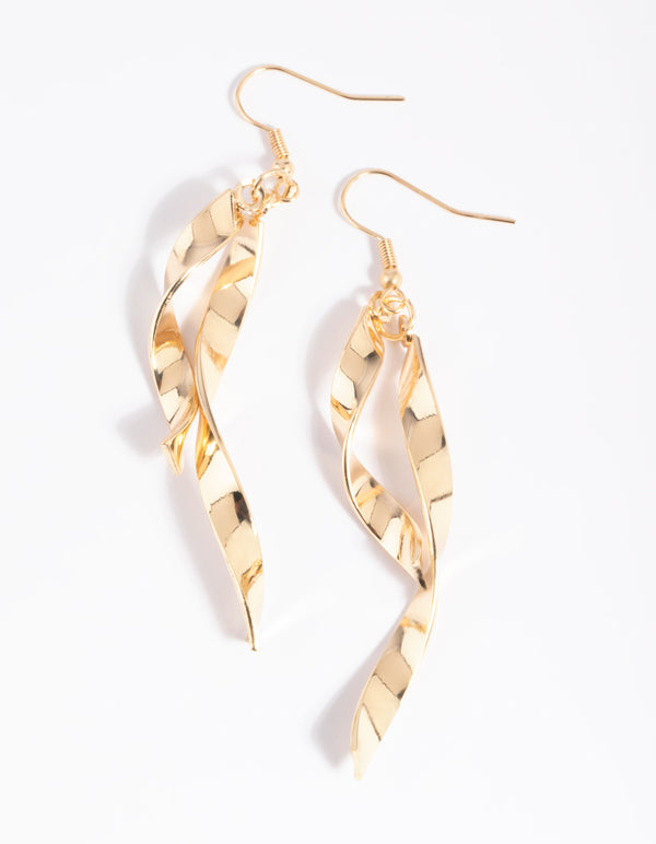 Gold Ribbon Drop Earrings