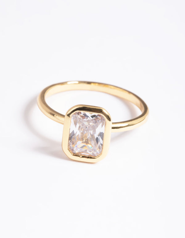 Gold Plated Cubic Zirconia Princess Cut Ring - Lovisa