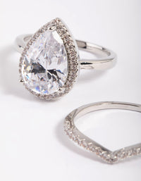 Rhodium Cubic Zirconia Pear Halo Ring Stack Pack - link has visual effect only