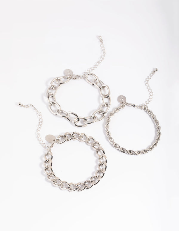 Rhodium Chain Bracelet Pack