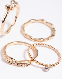 Gold Diamante Butterfly Ring Stack 4-Pack - link has visual effect only