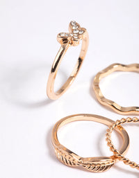 Gold Diamante Butterfly Ring Stack 4-Pack - link has visual effect only