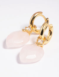 Gold Plated Cubic Zirconia & Rose Quartz Huggie Hoop Earrings - link has visual effect only