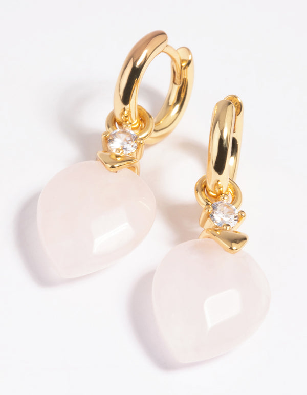 Gold Plated Cubic Zirconia & Rose Quartz Huggie Hoop Earrings