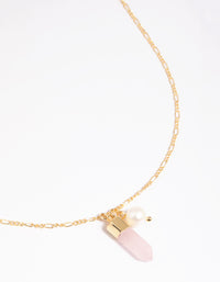 Gold Plated Rose Quartz & Freshwater Pearl Necklace - link has visual effect only