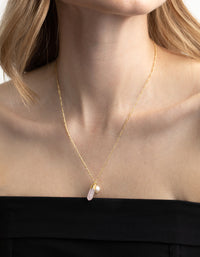 Gold Plated Rose Quartz & Freshwater Pearl Necklace - link has visual effect only