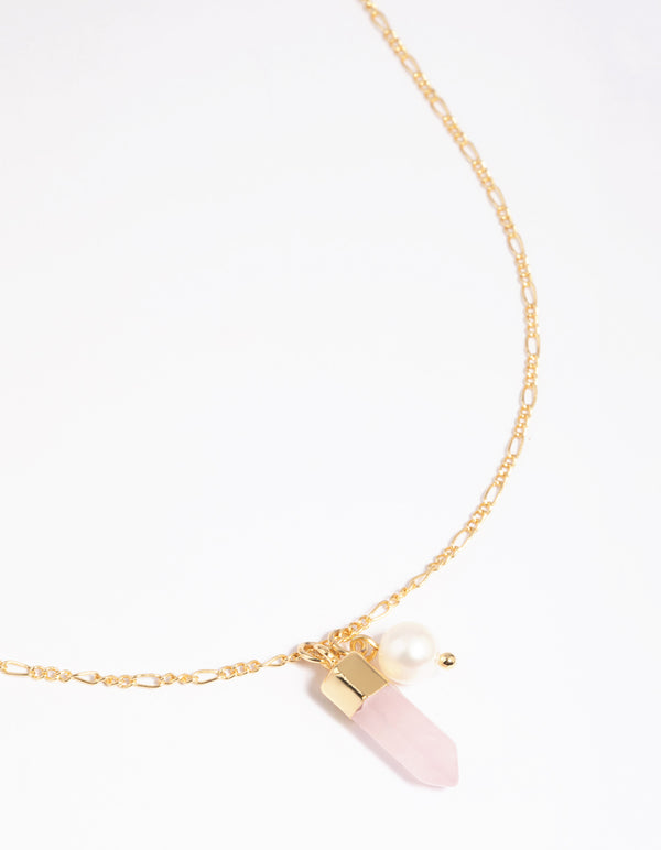 Gold Plated Rose Quartz & Freshwater Pearl Necklace