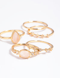 Gold Plated Rose Quartz & Cubic Zirconia Ring Stack Pack - link has visual effect only