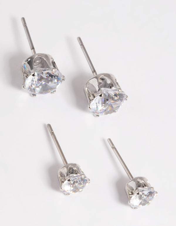 Rhodium Diamond Simulant Classic Stud Earring Set Lovisa