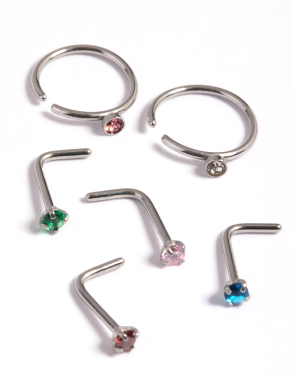 Surgical Steel Rainbow Nose Stud 6-Pack