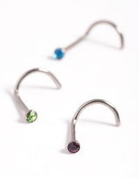 Titanium Simple & Clear Nose Stud Pack - link has visual effect only