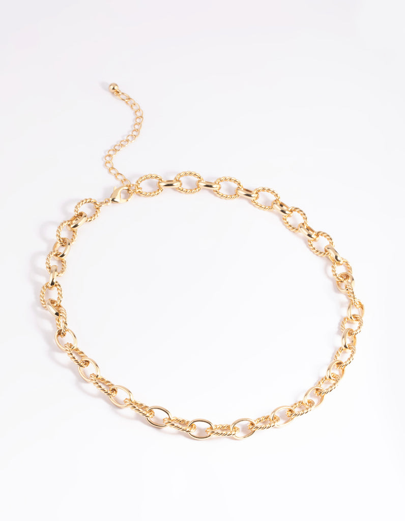 Gold Plated Textured Oval Layered Necklace - Lovisa