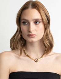 Gold Plated Fob Curb Chain T&O Necklace - link has visual effect only