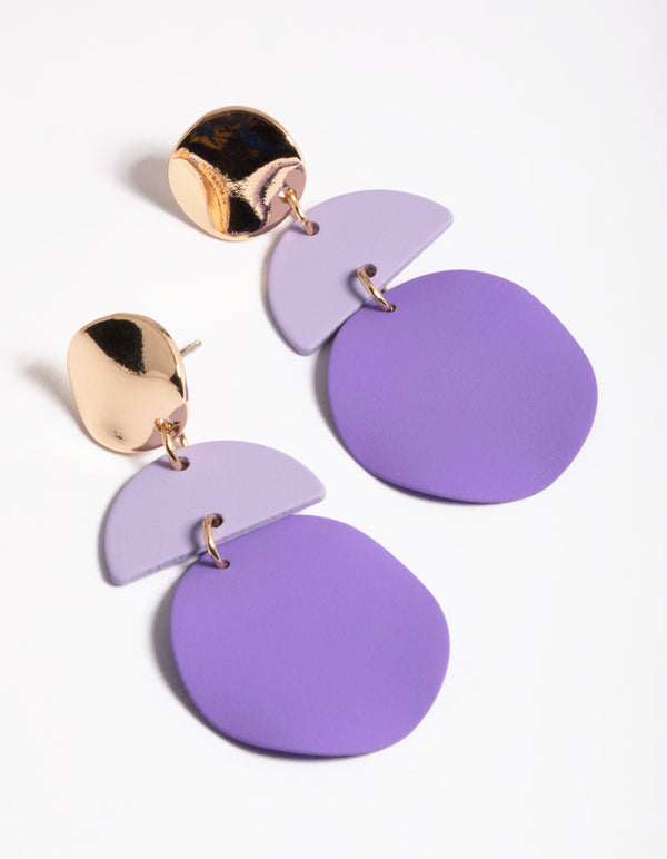 Purple Multi Geometric Wrap Drop Earrings