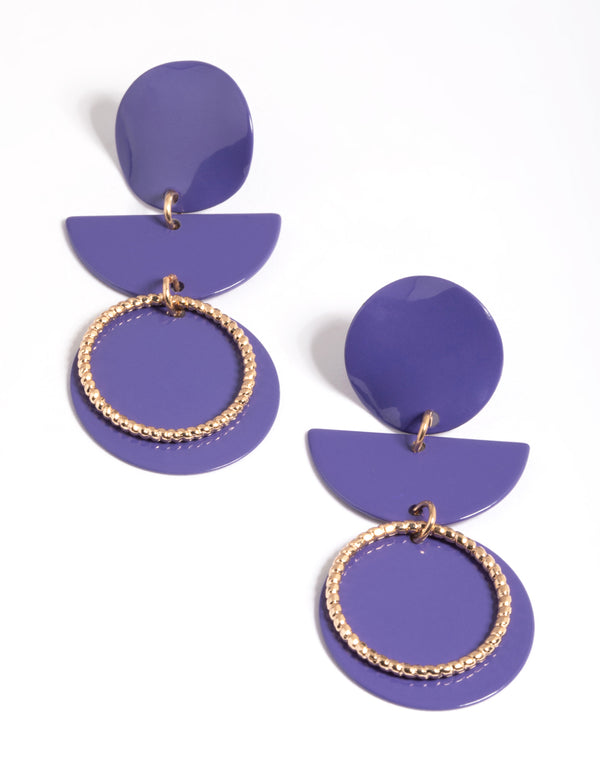 Purple Geometric Open Twist Drop Earrings