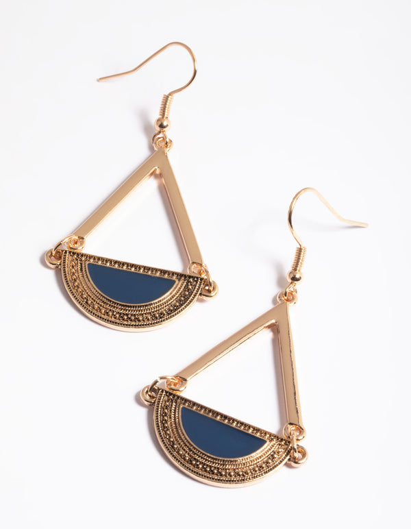 Gold Etched Crescent Open Drop Earrings