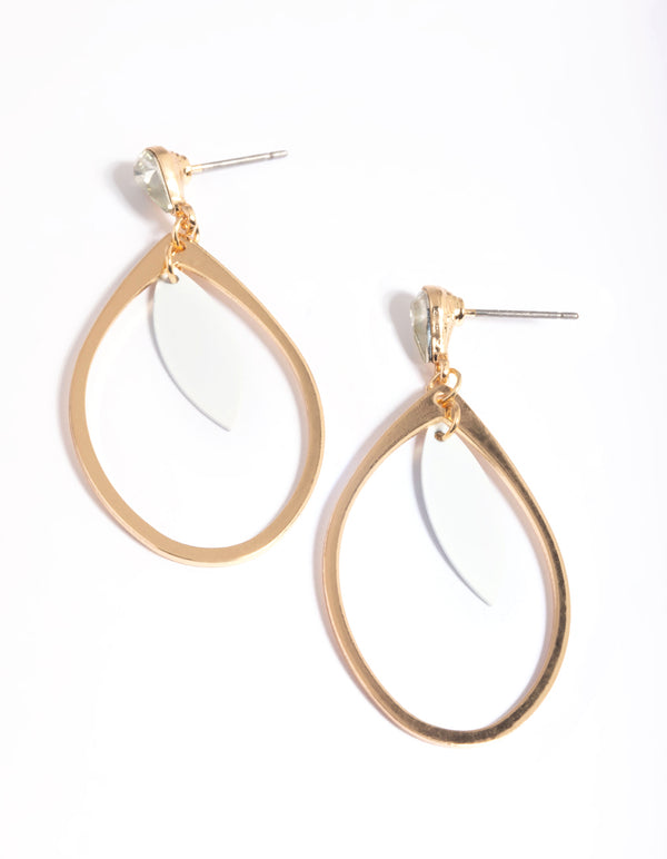 Gold Open Teardrop Diamante Drop Earrings