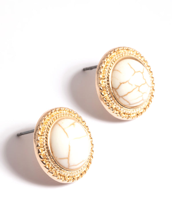 Gold Textured Marble Stud Earrings