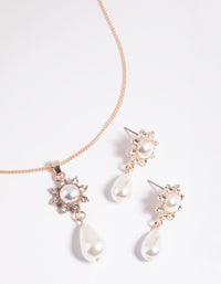 Rose Gold Pearl Flower Necklace & Earrings Set - link has visual effect only