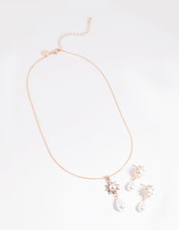 Rose Gold Pearl Flower Necklace & Earrings Set - link has visual effect only