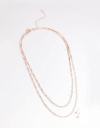 Rose Gold Diamante Layered Necklace & Earrings Set - link has visual effect only