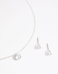 Silver Dainty Diamante Necklace & Earrings Set - link has visual effect only