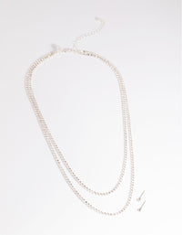 Silver Diamante Layered Necklace & Earrings Set - link has visual effect only