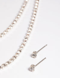 Silver Diamante Layered Necklace & Earrings Set - link has visual effect only