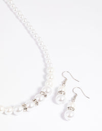 Rhodium Pearl Diamante Necklace & Earrings Set - link has visual effect only