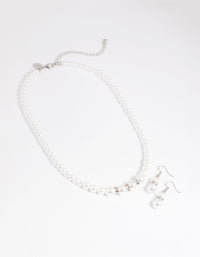 Rhodium Pearl Diamante Necklace & Earrings Set - link has visual effect only