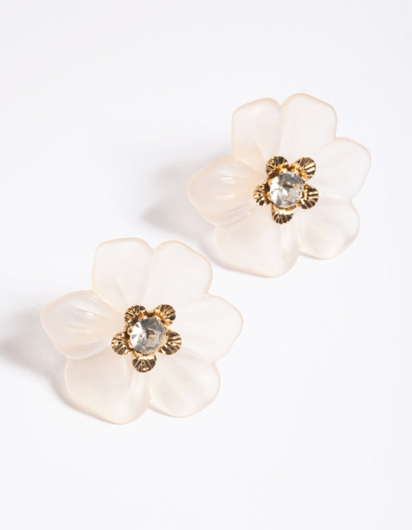 Gold Acrylic Flower Stud Earrings