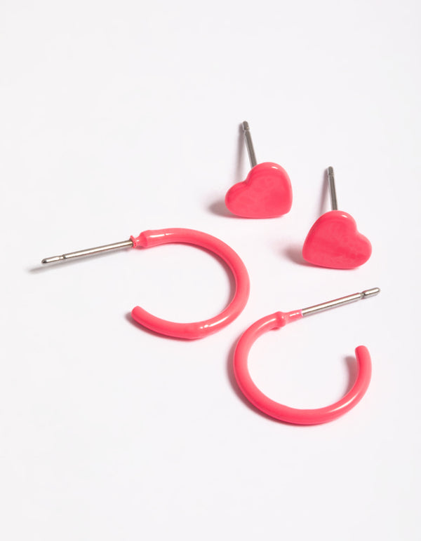 Pink Heart & Hoop Earrings Pack