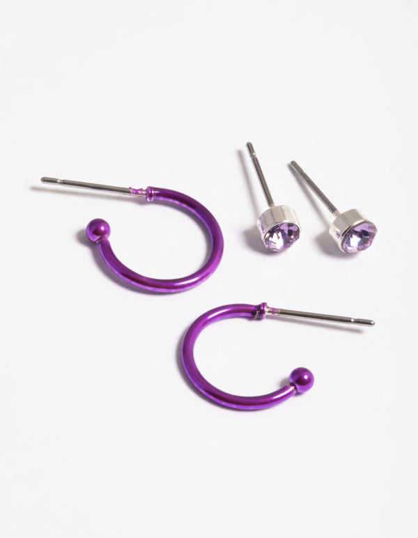 Purple Stud & Hoop Earrings Pack