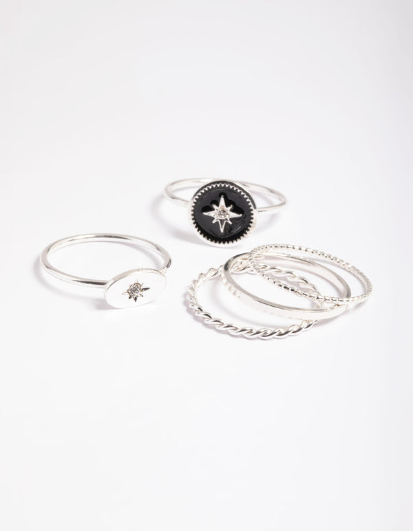 Silver Celestial Signet Rings 6-Pack