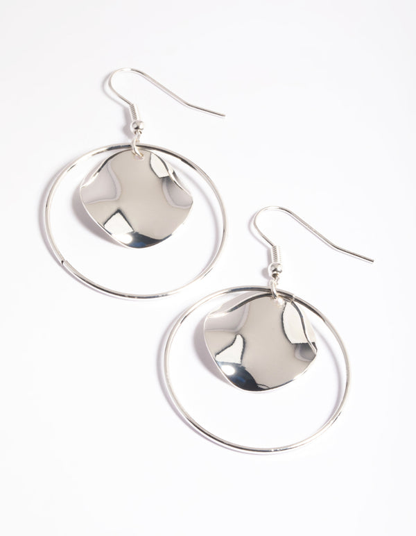 Silver Open Circle & Disc Drop Earrings