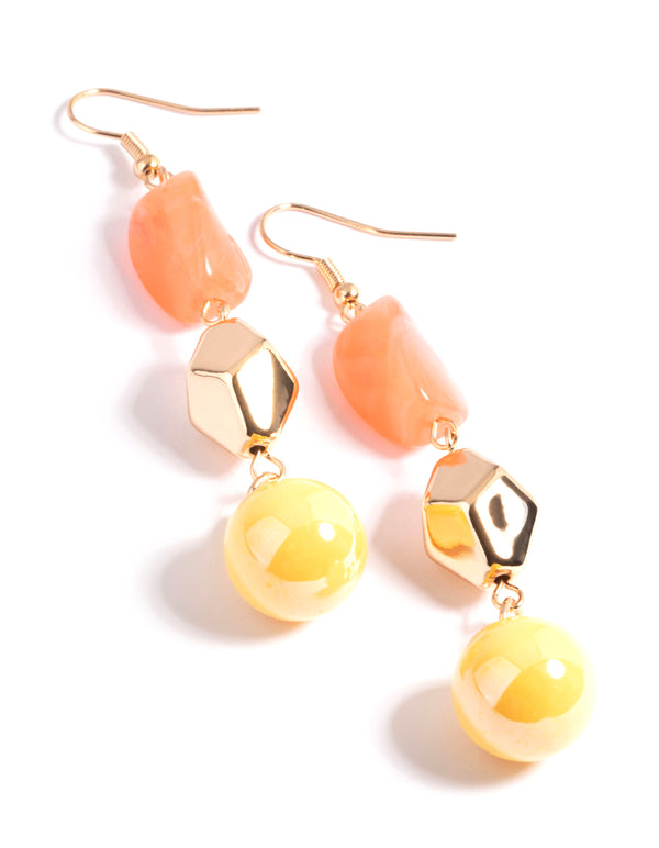 Gold Multi Acrylic Bead Drop Earrings