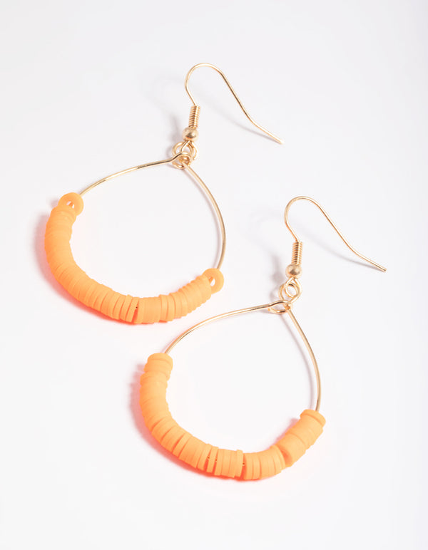 Orange Teardrop Disc Drop Earrings