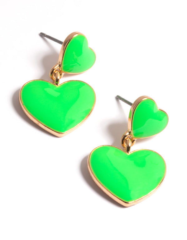 Green Graduated Heart Enamel Drop Earrings