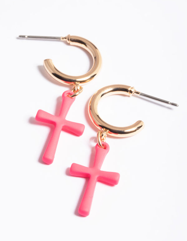 Gold Cross Motif Huggie Earrings