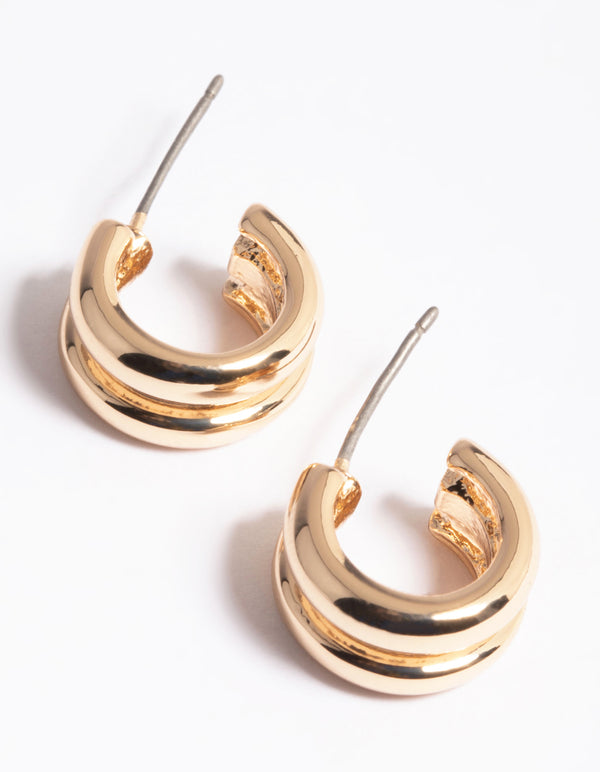 Gold Mini Double Chubby Huggie Earrings