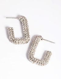 Silver Diamante Rectangular Huggie Hoop Earrings - link has visual effect only