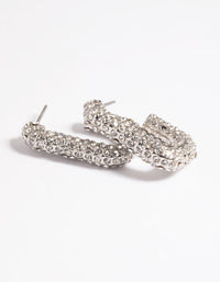 Silver Diamante Rectangular Huggie Hoop Earrings - link has visual effect only